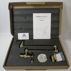 NEW Havin Stove Pot Filler Faucet Two knobs Double Joint Swing Arms Brush Gold